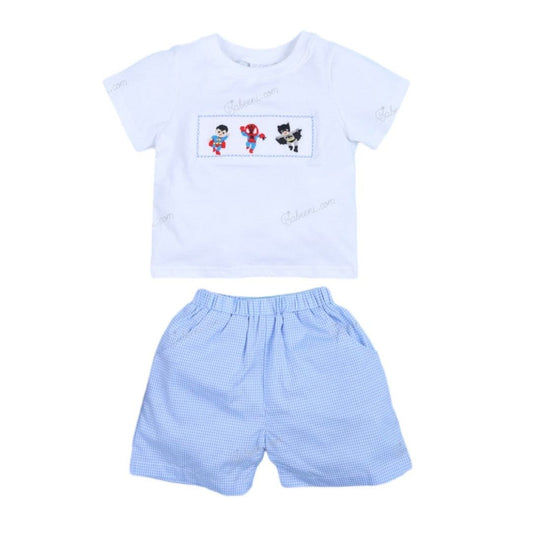 2 Piece Set Hand Smocked DC  super hero Characters For Boy