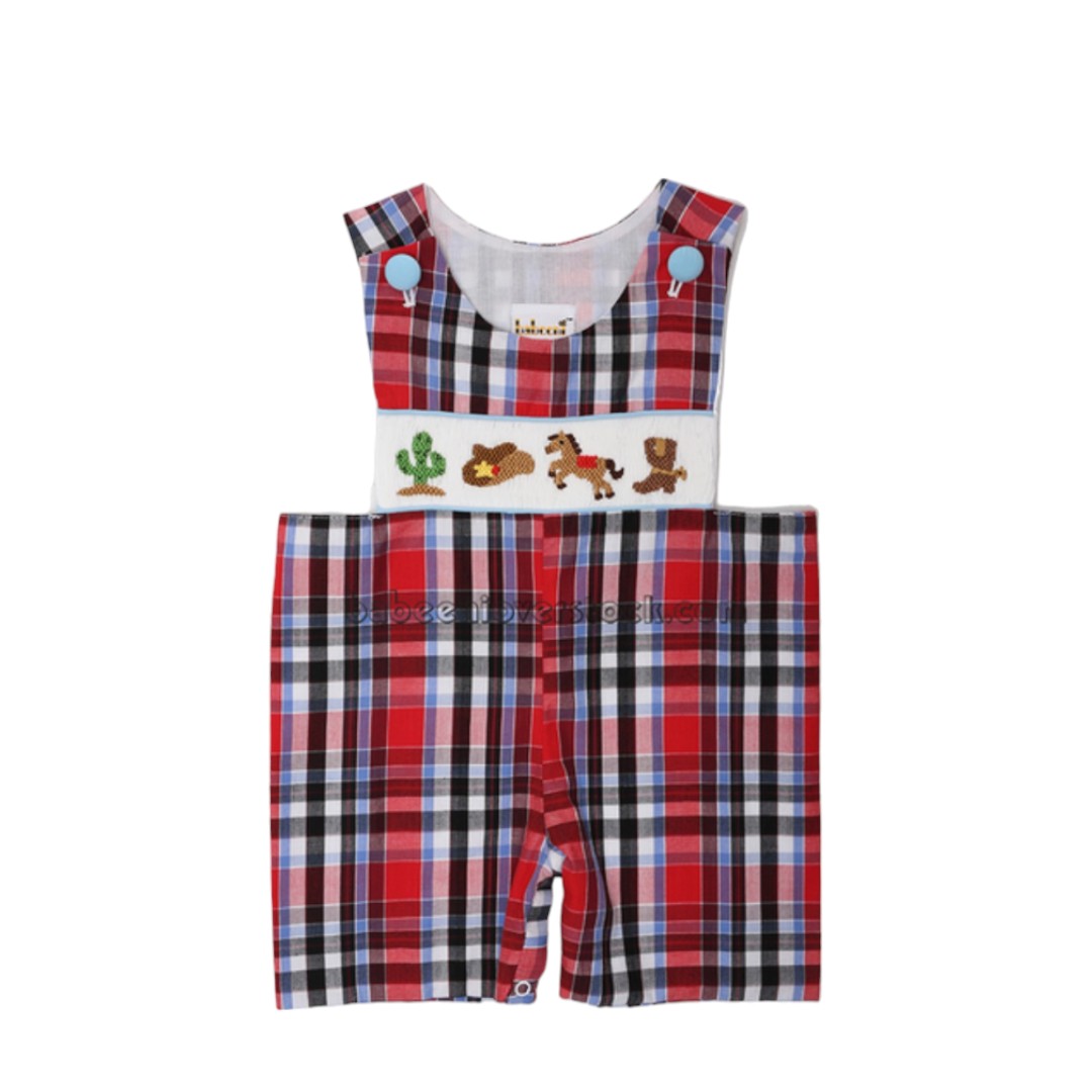 Cute cowboy smocked shortall