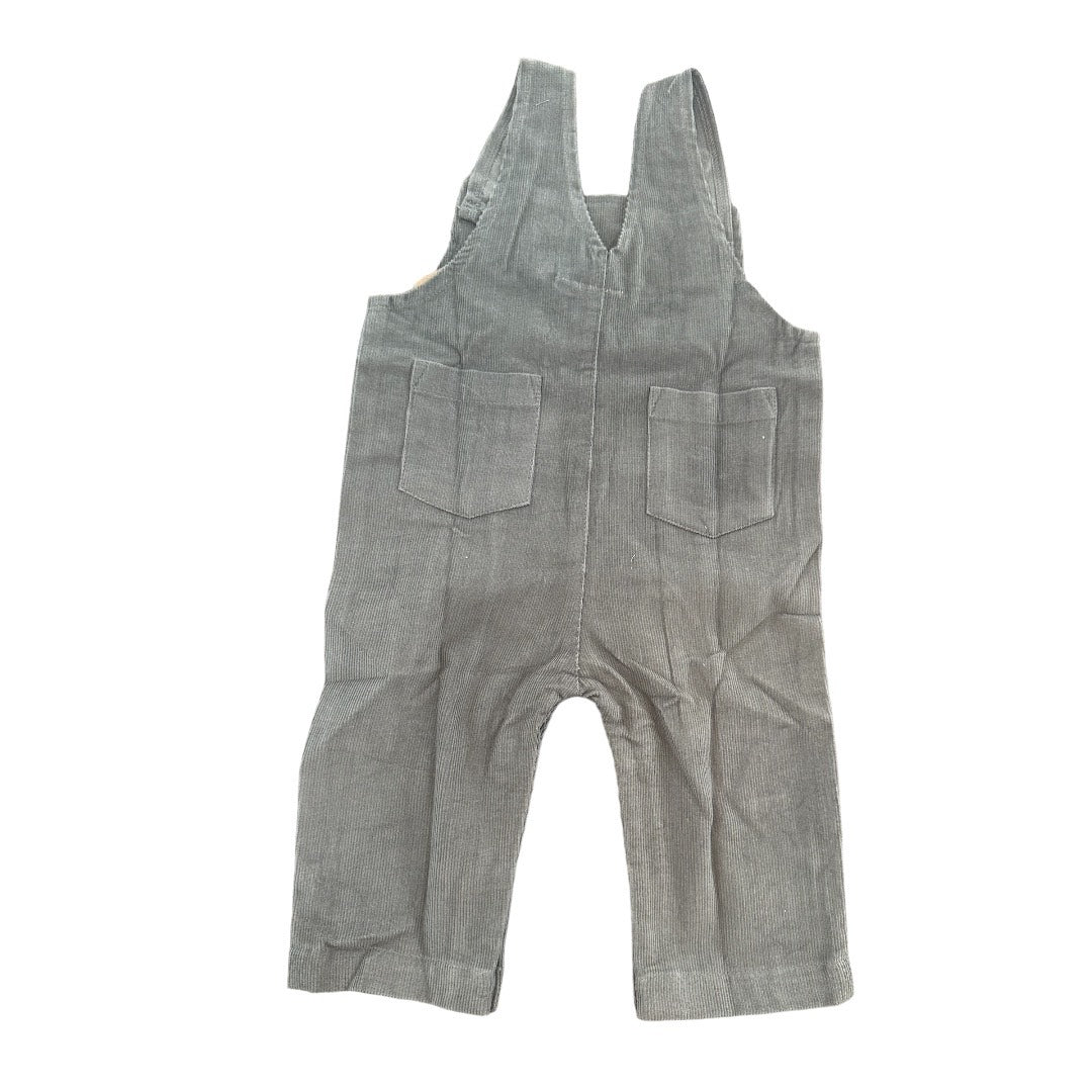 Grey Corduroy Solid Color Baby Jumpsuit