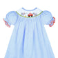 Cute elephant with car smocked bishop dress