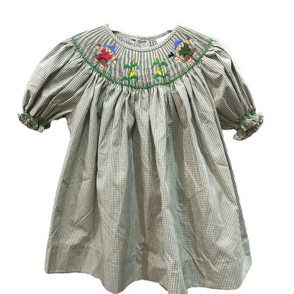 Scarecrow Smocked Bishop Dress- Green Gingham