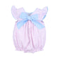 Pink gingham bubble with blue bow and piping back