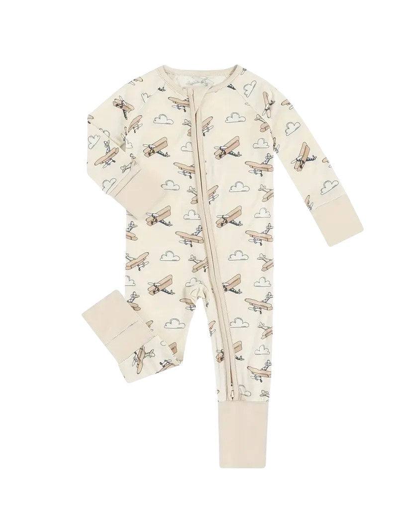 Vintage airplane bamboo convertible footed pajamas