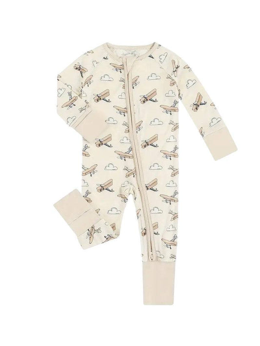 Vintage airplane bamboo convertible footed pajamas