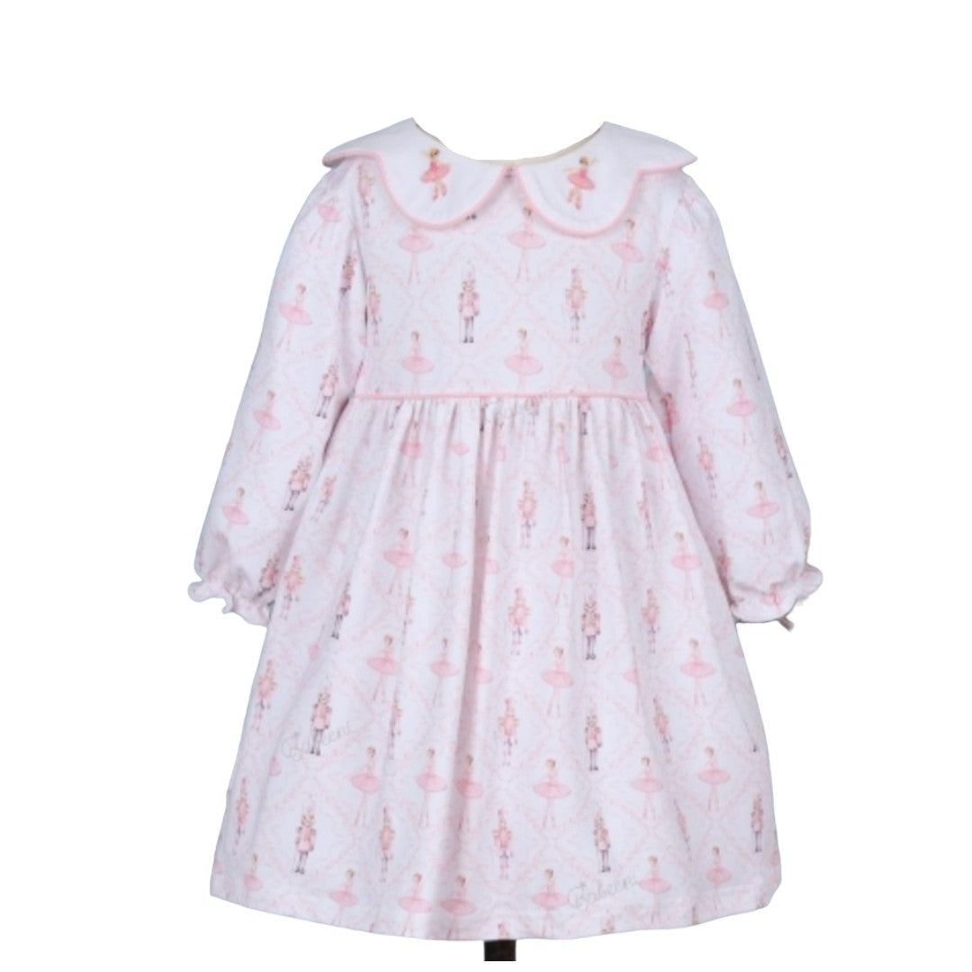 Girl Pink Dress With  Nutcracker Soldiers and Ballerina pattern