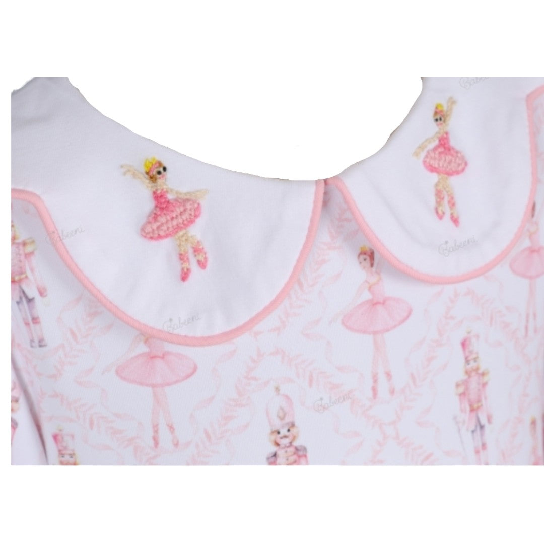 Girl Pink Dress With  Nutcracker Soldiers and Ballerina pattern