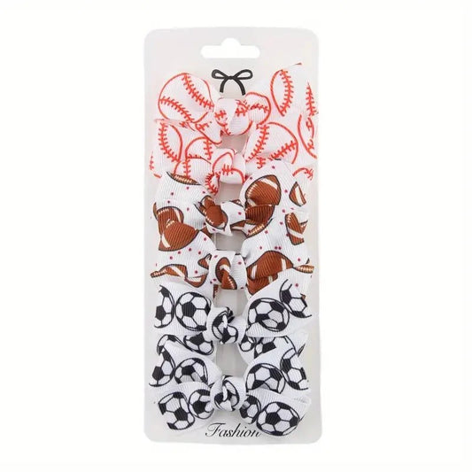  Sports Hair Bow Set #3- 6 piece.