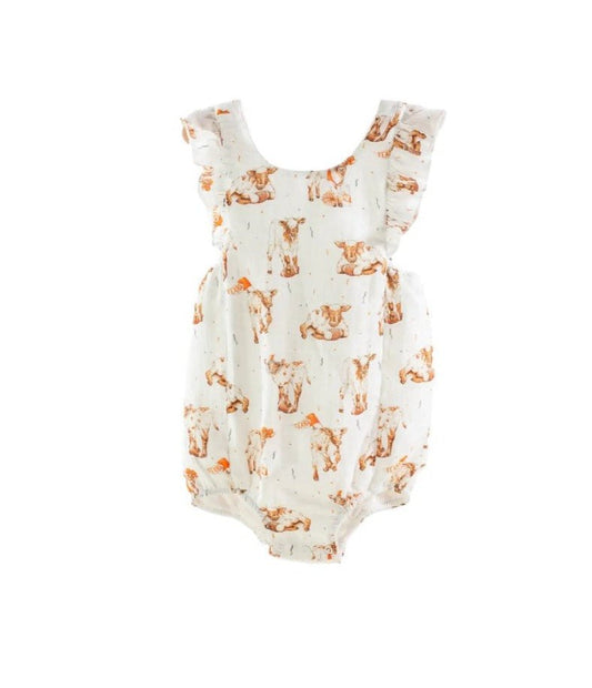 Texas Longhorn  Organic Muslin Bubble  Game Romper