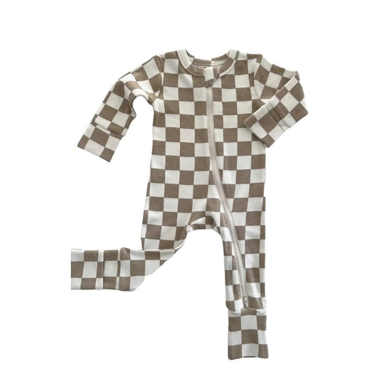 Tiramisu Checkerboard / Organic 2-Way Zip Romper